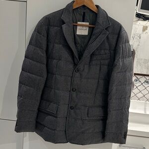Moncler Charcoal Puffer Jacket for Men, size 5